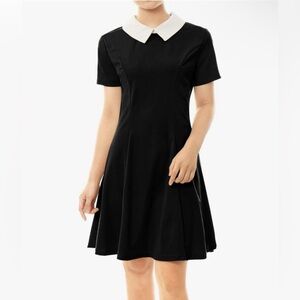 Allegra K Women's Short Sleeve Peter Pan Collar Cute Dress Casual Flare